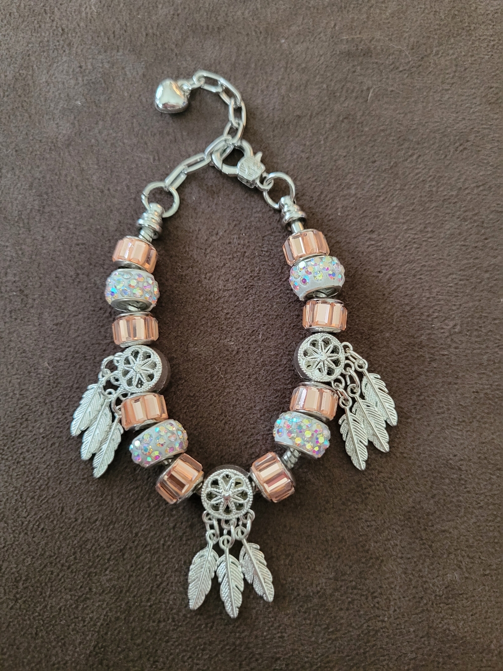 Charm Bracelet Snake Chain Add A Bead Me 3 Feathers Dream Catcher Boho Gift Idea